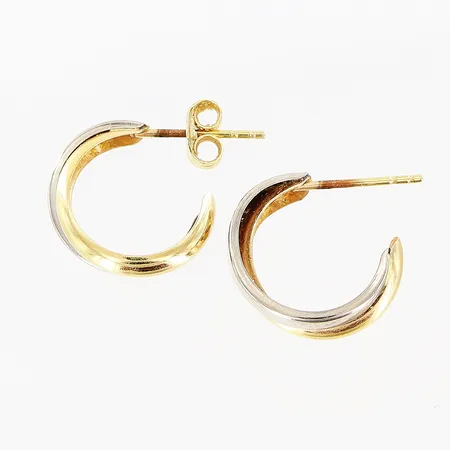 Örhängen creoler vit/gulguld längd 13mm, bredd 5,5mm, ett stopp saknas, 18K Vikt: 1,2 g