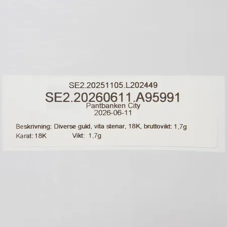 Diverse guld, vita stenar, 18K, bruttovikt: 1,7g Vikt: 1,7 g