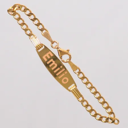 Armband längd 14cm, namnbricka gravyr, 21K Vikt: 4 g