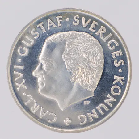 Minnesmynt á 100 kr Nya Sverige Delaware, år 1988, 925/1000 silver plastetui med spricka Vikt: 16 g