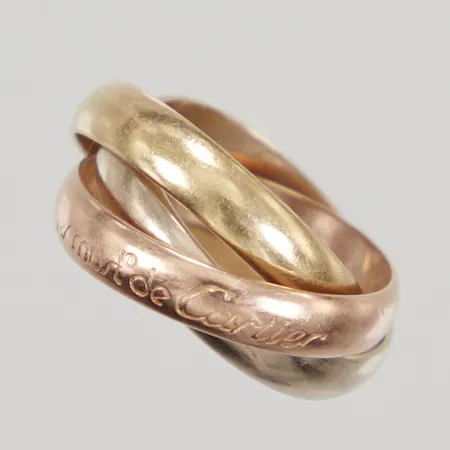 Ring Cartier Trinity stl 46 enligt gravyr, ca 14¾, bredd 3,4mm/ ring, trefärgad gul/vit/ roséguld, inga tillbehör, 18K Vikt: 6,1 g