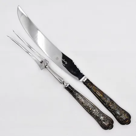 Serveringsgaffel och kniv Sheffield England stålblad 25,5cm-29,5cm sterling silver 925/1000 Vikt: 146,8 g