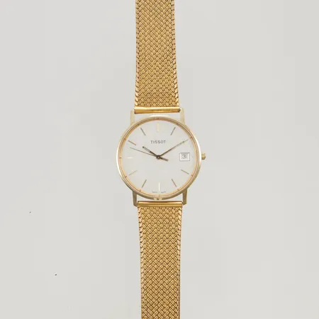 Herrur Tissot 33,5mm Quartz 14K, går ej, graverad, länk i oädel metall