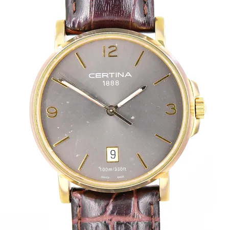 Herrur Certina DS Caimano ca Ø 38mm ref.nr. C017410A datum stål, batteribyte behövs läderband 