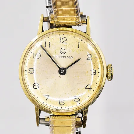 Damur Certina 14K Ø 22mm fläckig urtavla repigt plastglas flexband