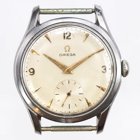 Herrur Omega, Ø35mm, Manuell, stål, Kaliber:266, verknr:1655900, boettnr:2639-13, packring saknas, service behov, inget armband, inga tillbehör.