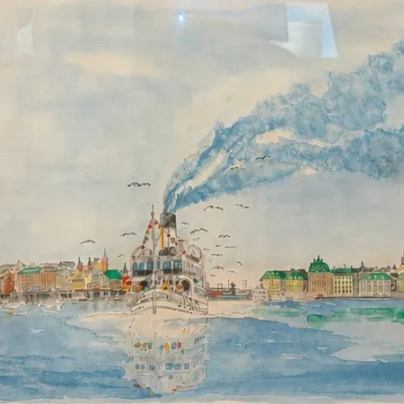 Tavla Harry Kampf färglitografi, Stockholmsmotiv, signerad samt numrerad 56/360, bildmått ca 41x32cm, ram med materialbortfall samt tejpad baksida.  Skickas med postpaket.