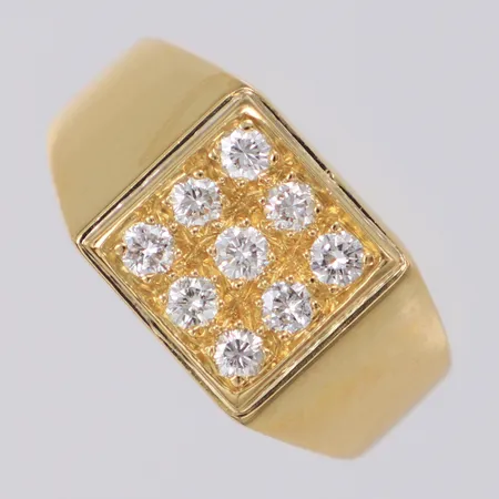 Ring med diamanter 9xca 0,05ct stl:19½ bredd 11,6mm ostämplat 18K Vikt: 12,3 g