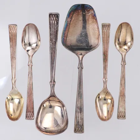 Kakspade, sockersked, 4 kaffeskedar, Norskt mönster, 830/1000 silver Vikt: 85,1 g