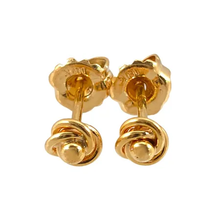 Örhängen, 18K guld, modell med små Knutar Ø 4 mm, originalploppar, fint skick Vikt: 0,8 g