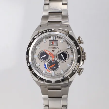 Herrur Seiko Prospex Sports Solar, stål, quartz, Ø45mm, datum, kronograf, ref-nr V194-0AA0, serie-nr 753886, stållänk, behov av batteribyte, inga tillbehör