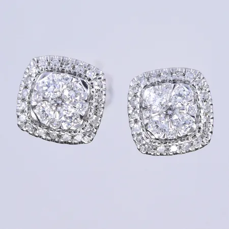 Örhängen diamanter ca50x0,005ct 2x0,01ct 8x0,02ct Guldfynd stl:17x17 mm, 18K. Vikt: 1,5 g