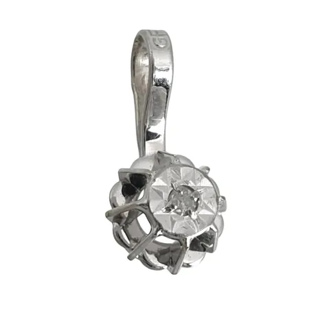 Diamanthänge i 18K vitguld, Diamant 0,005ct, Guldfynd (GFAB), svensk kontrollstämpel, längd inkl. ögla 11 mm, bredd 5 mm, fint skick Vikt: 0,4 g