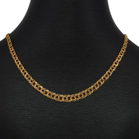 Halskedja Bismarck, 18K guld, doserad modell, N S E Guldvaru Aktiebolag, Köping, svensk kontrollstämpel, längd knäppt 43,0 cm, bredd 2,5 - 6 mm, fint skick Vikt: 9,6 g
