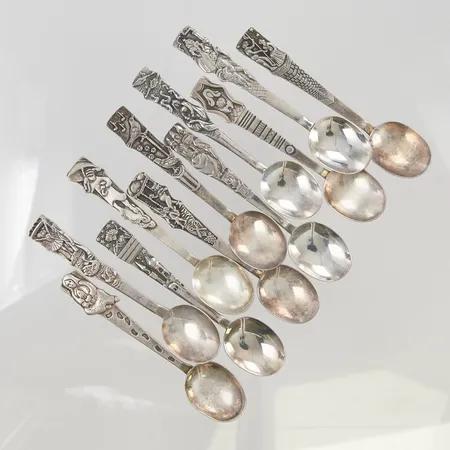 Kaffeskedar 11st 11cm olika motiv Silver S830/1000 150,2g.