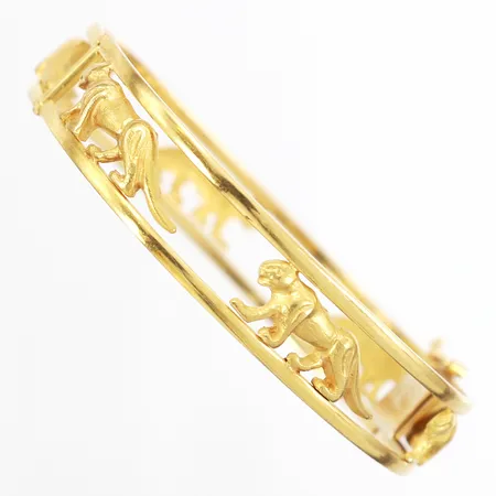 Armband stelt genombruten dekor föreställande kattdjur 60x56x18mm, öppningsbart, skevheter, 18K Vikt: 28,6 g