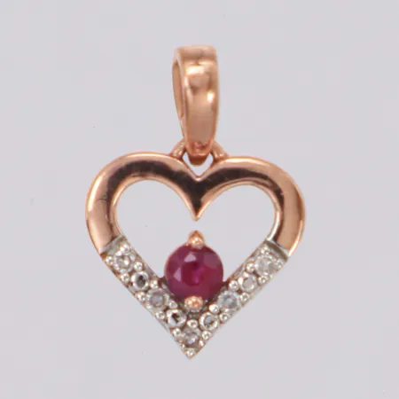 Hänge hjärta med rosa safir och vita stenar, längd 14mm, roséguld, 9K Vikt: 0,6 g