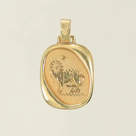 Hänge med lejon längd 29mm inkl ögla, bredd 17mm, 14K, 1,8g Vikt: 1,8 g