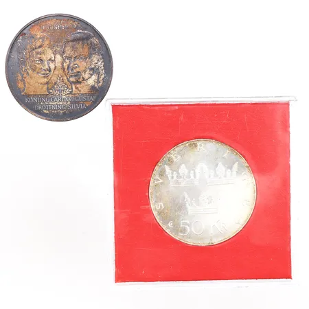 Cirkulationsmynt 2st, 50kr 1975 och 1976, 925/1000 silver. Vikt: 54,2 g