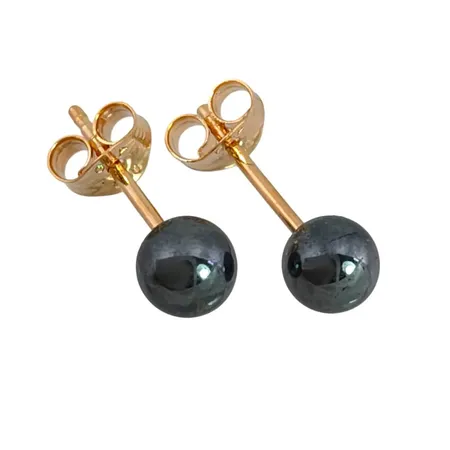 Örhängen, 18K guld, Hematit Ø 4,3 mm, originalploppar med tillverkarstämpel GHA (Guldfynd AB), fint skick, stenar utan anmärkning Vikt: 0,7 g