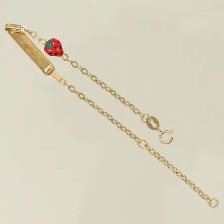 Armband ankarlänk med platta och jordgubbe i emalj längd 11-14cm, personlig gravyr, 18K, 1,2g Vikt: 1,2 g