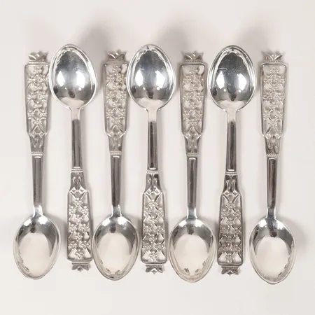 Sju skedar modell Princess längd 12cm, Ceson Guldvaru Ab, silver 830/1000 Vikt: 95,5 g