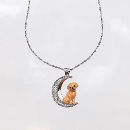 Kedja med hänge hund, oädel vit metall, längd:45cm.
