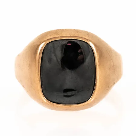 Klackring med hematit stl:21 bredd 3,5-16mm, repig sten, 18K 5,5g. 