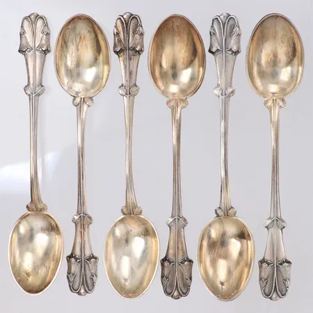 6 Mockaskedar, längd 10cm, K.A Stockholm år 1945, 830/1000 silver Vikt: 51 g