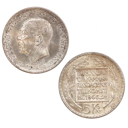 Cirkulationsmynt, 2 5kr, 1966, 400/1000 silver. Vikt: 36 g