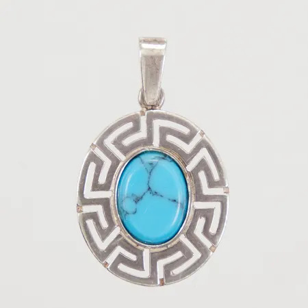 Hänge med genombruten dekor samt Turkos längd 33mm, bredd 20mm, silver 925/1000 Vikt: 3,8 g