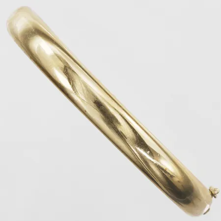 Stelt armband innermått ca Ø60x50mm, bredd 8mm, öppningsbar, bucklor, 14K Vikt: 24,8 g