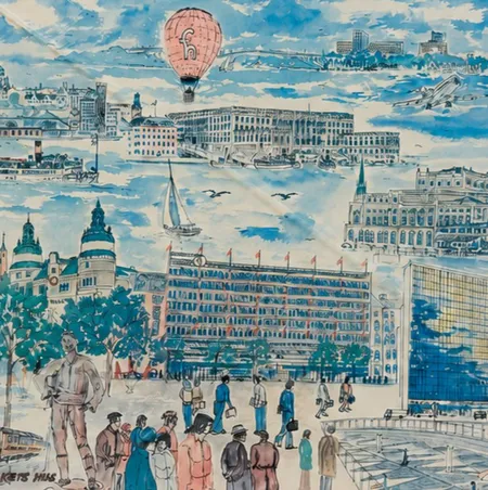 Tavla Harry Kampf färglitografi, Stockholmsmotiv, signerad samt numrerad 18/250, bildmått40x56,5cm, signatur delvis dold samt fläckar på passepartout, sprucken plexiskiva, nött ram