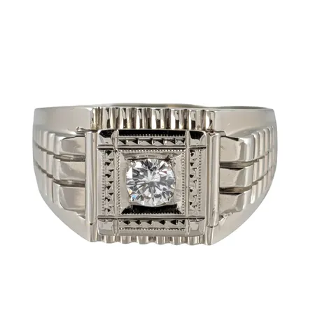 Klackring i 18K vitguld, Diamant 0,25ct, stl:20½ mm, bredd 3,3 - 12 mm, fint skick Vikt: 9,5 g