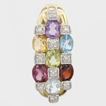 Hänge med diamanter 10xca0,005ct samt ametist, citrin, topas, peridot, rhodolite längd 20mm, bredd 8mm, GHA, 18K Vikt: 2,1 g