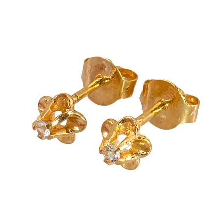 Örhängen i 18K guld, Bergkristall, örhängenas diameter 5 mm, ploppar med tillverkarstämpel VJ - Victor Janson Guldvaru Ab Lindesberg, fint skick Vikt: 1,1 g