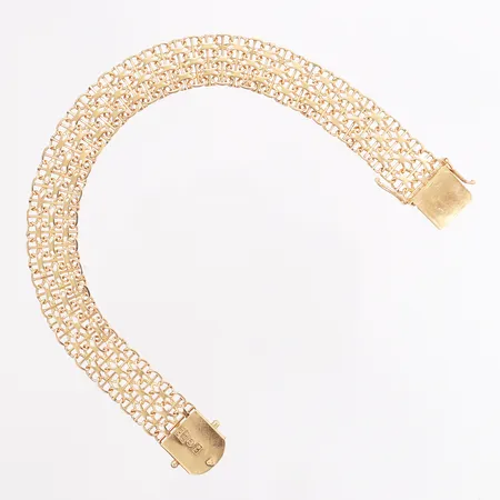 Armband X-länk med stav 19cm bredd: 12mm, något trögt i lås, 18K Vikt: 18,4 g