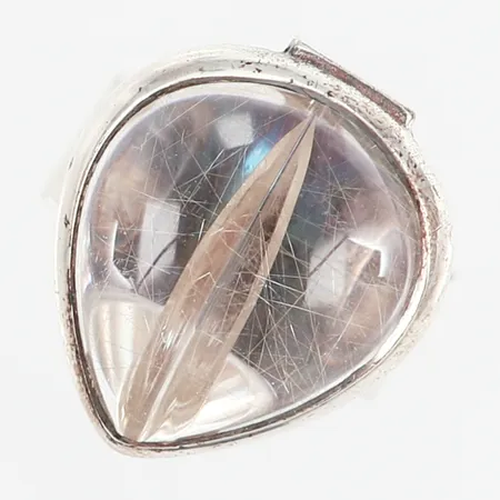 Ring "Luna" Björn Weckström för Lapponia 1984, droppslipad rutilekvarts 19,5x17mm, stl:17, skenans bredd 9mm, dustbag, 925/1000 Silver. Vikt: 12,6 g