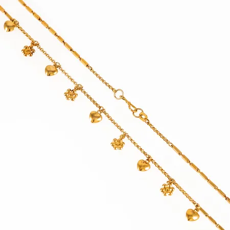Collier med integrerade hängen blommor och hjärtan 41cm bredd 1,2-11mm, s-lås, 18K 6,7g. 
