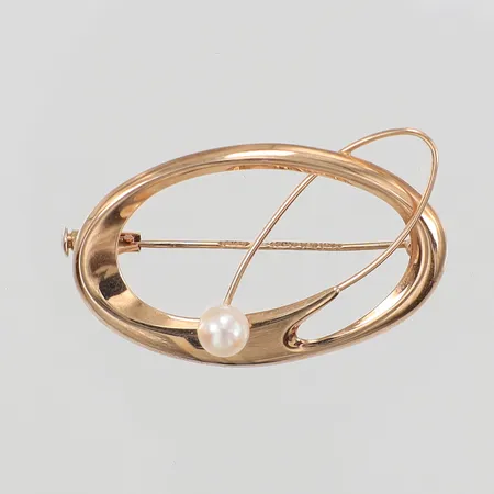 Brosch med odlad saltvattenpärla, längd 35mm, bredd 24mm, 14K Vikt: 2 g