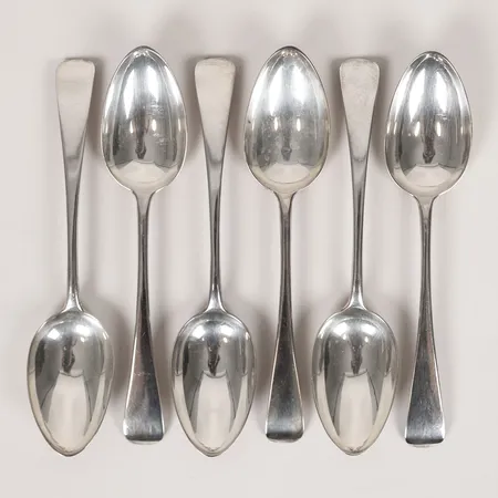 Sex bordsskedar England, 17,5cm, Charles Boyton & Son, London 1884, silver 925/1000. Vikt: 237,4 g