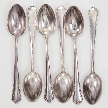 Kaffeskedar, 6st, modell Ingrid, 12cm, GAB, silver Vikt: 72,4 g