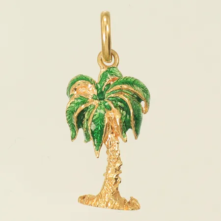 Hänge palm med grön emalj längd 29mm, bredd 9mm, 18K, 3,6g Vikt: 3,6 g
