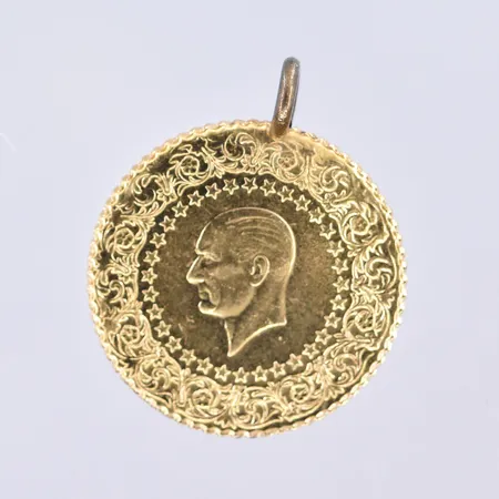 Hänge Ataturk 2022 Ø18mm, ögla ej i guld 21K. Vikt: 1,8 g