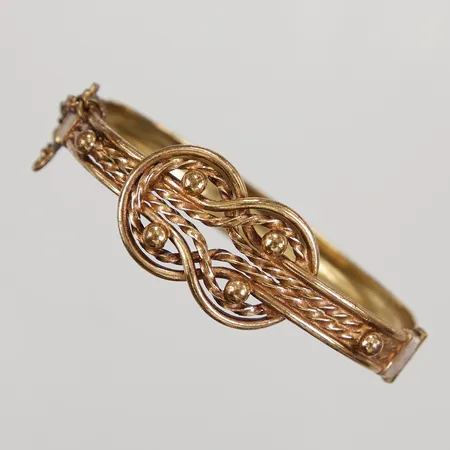 Armband Kalevala Teljänneito, stelt, öppningsbart, lås med sprint, Ø ca 18cm, innermått 60X 50mm, design Germund Paaer, brons