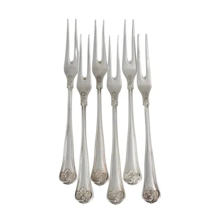 Plockgafflar modell "Sachsisk" silver 830/1000, 6 stycken, tillverkare Cohr, längd 12 cm, fint skick, sparsamt använda   Vikt: 62,2 g