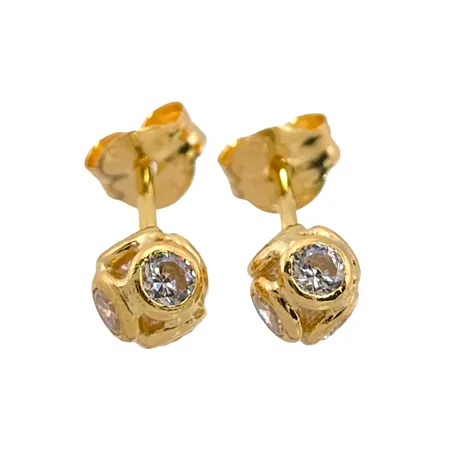 Örhängen Klot, 18K guld, vita stenar, diameter 4 mm, originalploppar med tillverkarstämpel CGH - Hallbergs Guldsmeds Ab, stenar utan anmärkning, fint skick Vikt: 0,5 g