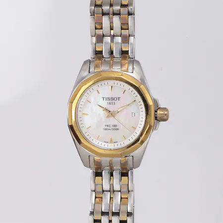 Damur Tissot PRC 100, stål, quartz, datum, Ø28mm, pärlemorurtavla, ref-nr T008010A, serie-nr 12BC0269683, tre extra länkbitar, box