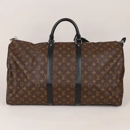 Väska Louis Vuitton Keepall Bandoulière 55, monogram macassar med beslag i metall, ref-nr: M56714, NFC-tagg, 55x31x26cm, kvittokopia 2021, axelrem, dustbag, hänglås, saknar nyckel. Vikt: 0 g Skickas med postpaket.