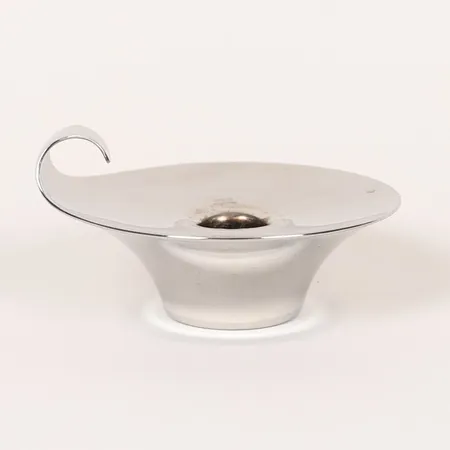 Kammarljusstake Georg Jensen Danmark, rostfritt stål, höjd 6cm, Ø 11cm, bruksskick, repor.